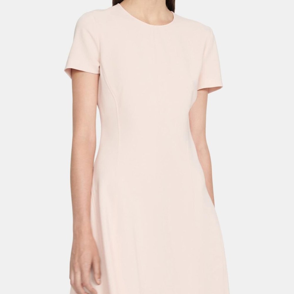 NWOT Theory Modern Seamed Shift Dress in Crepe - Sheer Pink